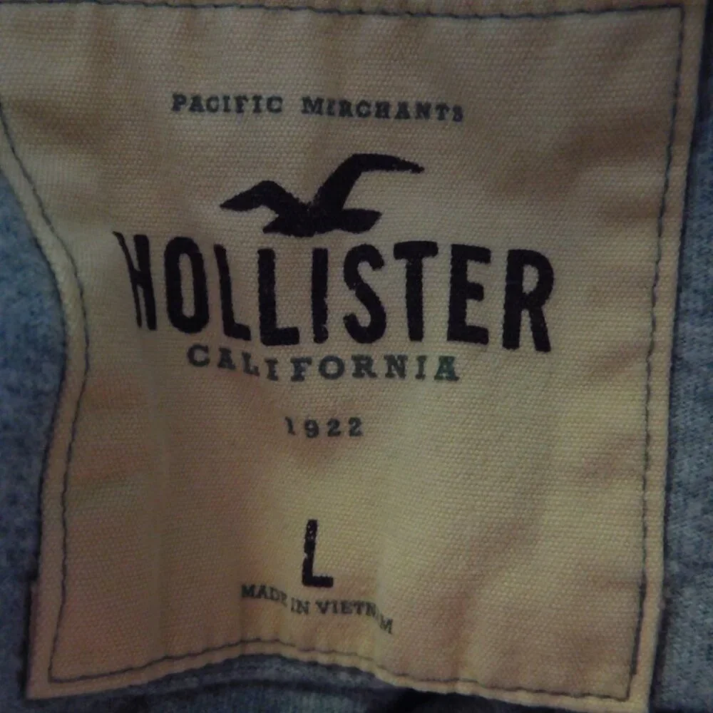 Hollister Henley Shirt Mens Large Gray Quarter Button Up Cotton Arm Spellout Y2K
